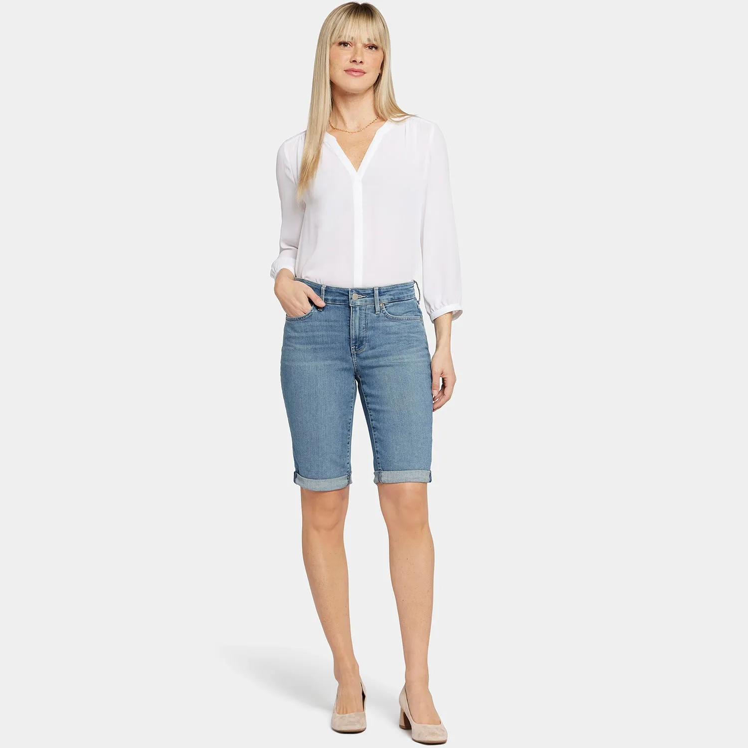 NYDJ Briella 11 Inch Denim-Shorts Heyburn Wash mit Umschlag