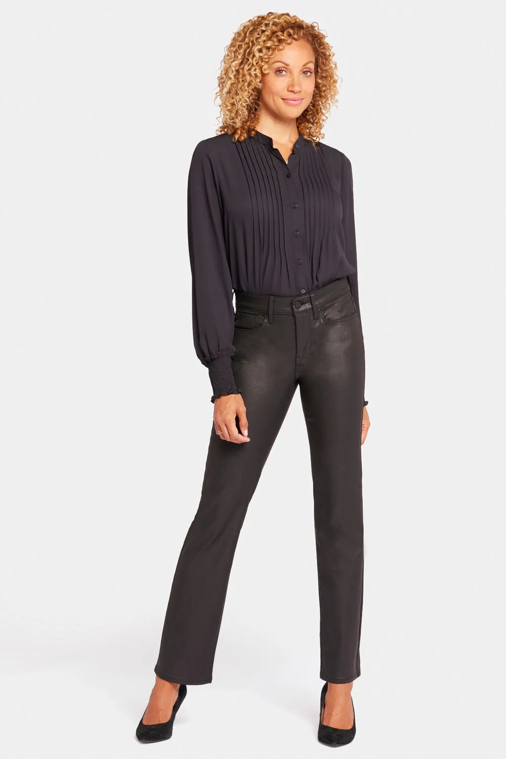NYDJ Uplift Marilyn Straight Jeans Black Coated Po-Lift