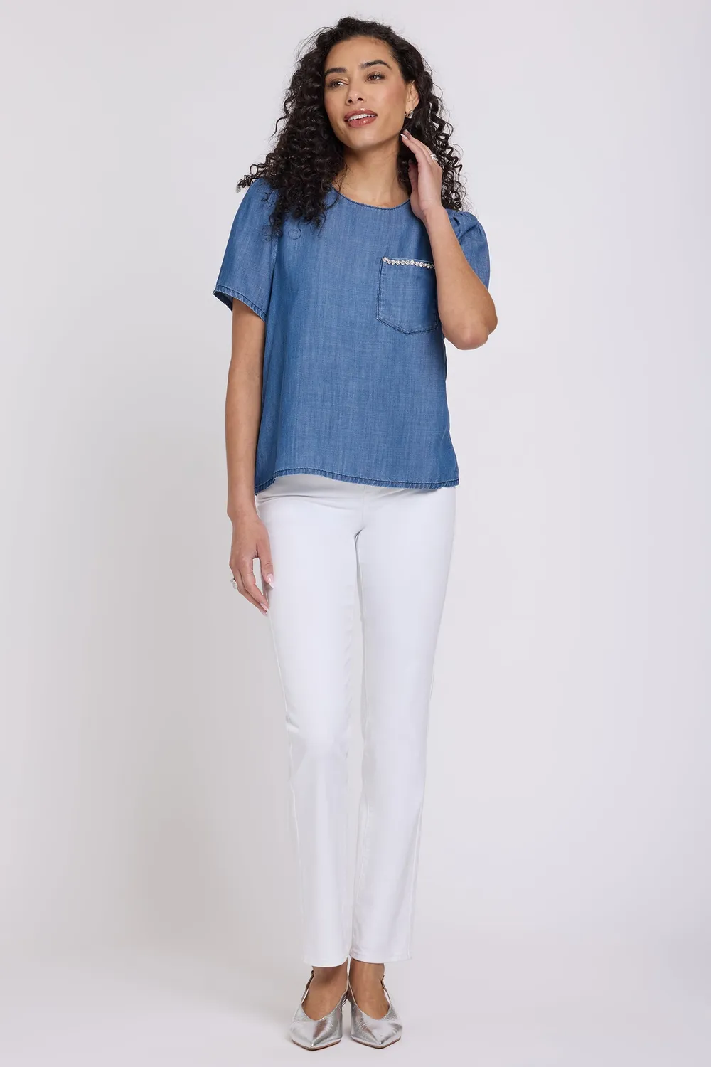 NYDJ Puff Sleeved Tee T-Shirt Medium Indigo Lyocell