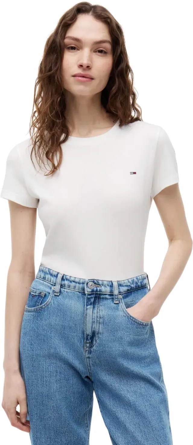 Tommy Jeans Essential Rib T-Shirt Slim Fit Ecru