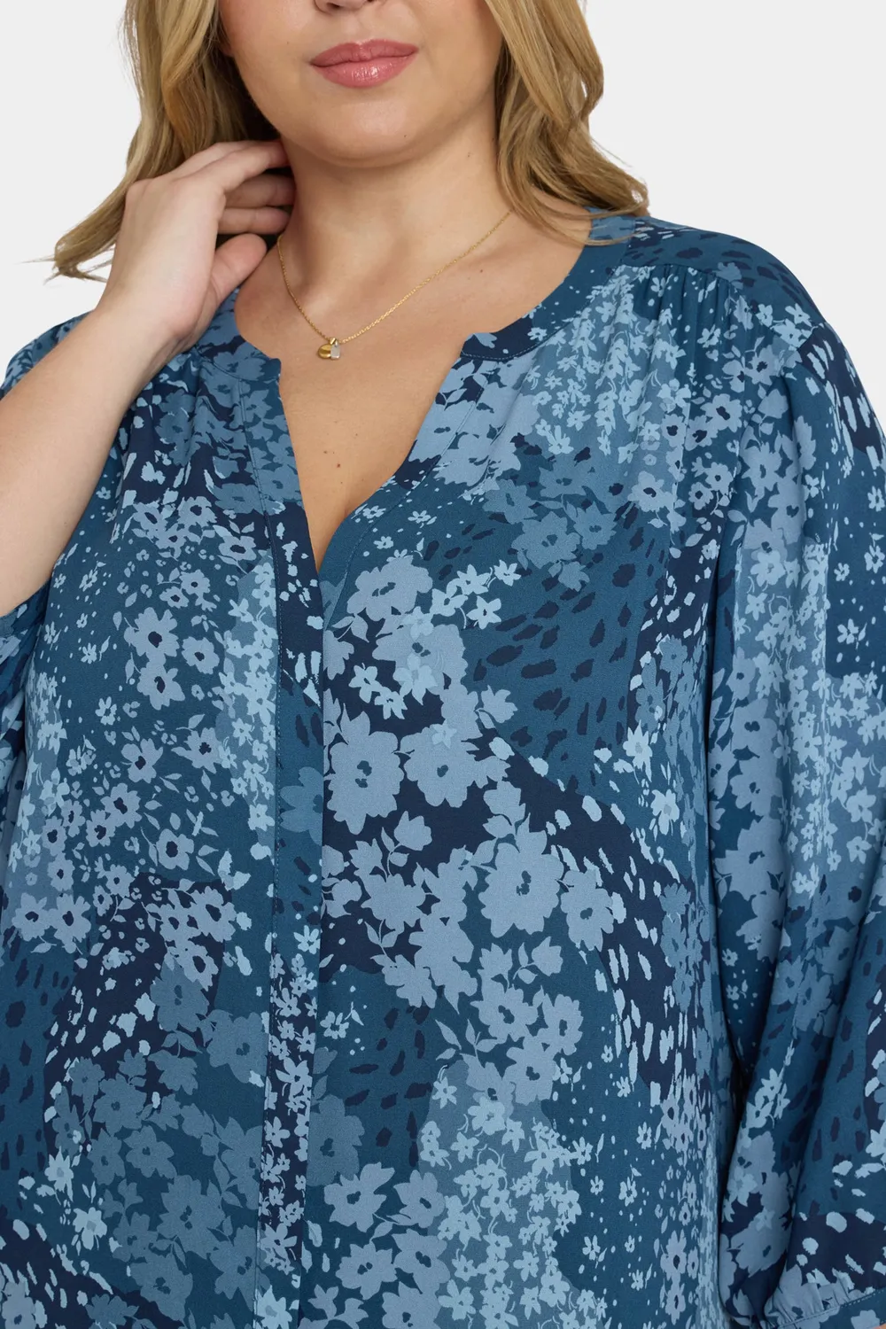 NYDJ Pintuck Bluse Belleville Plus Floral 3/4-Arm