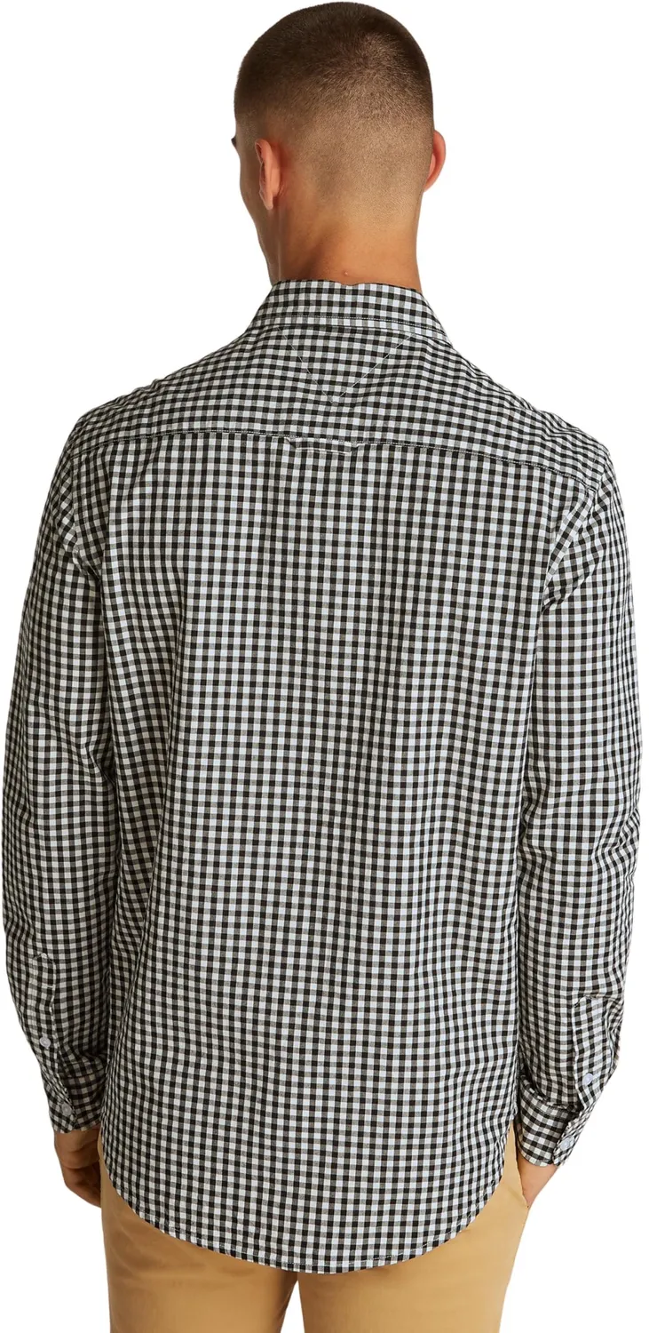 Tommy Jeans Poplin Check Herrenhemd XS Schwarz Karo