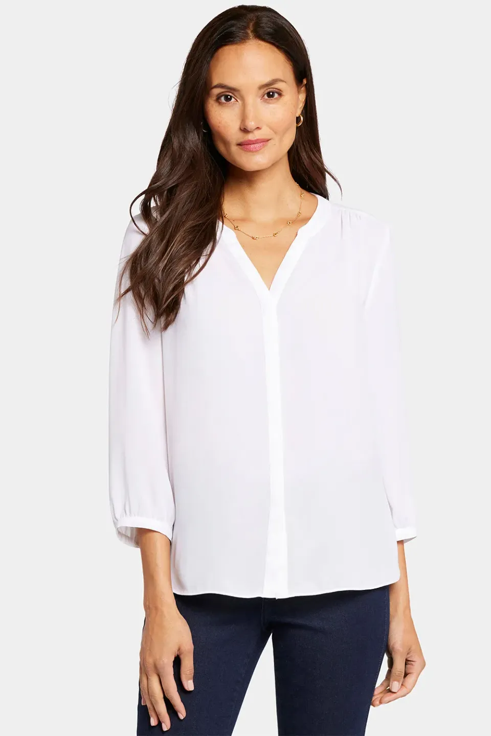 NYDJ Pintuck Bluse Optic White 3/4 Arm