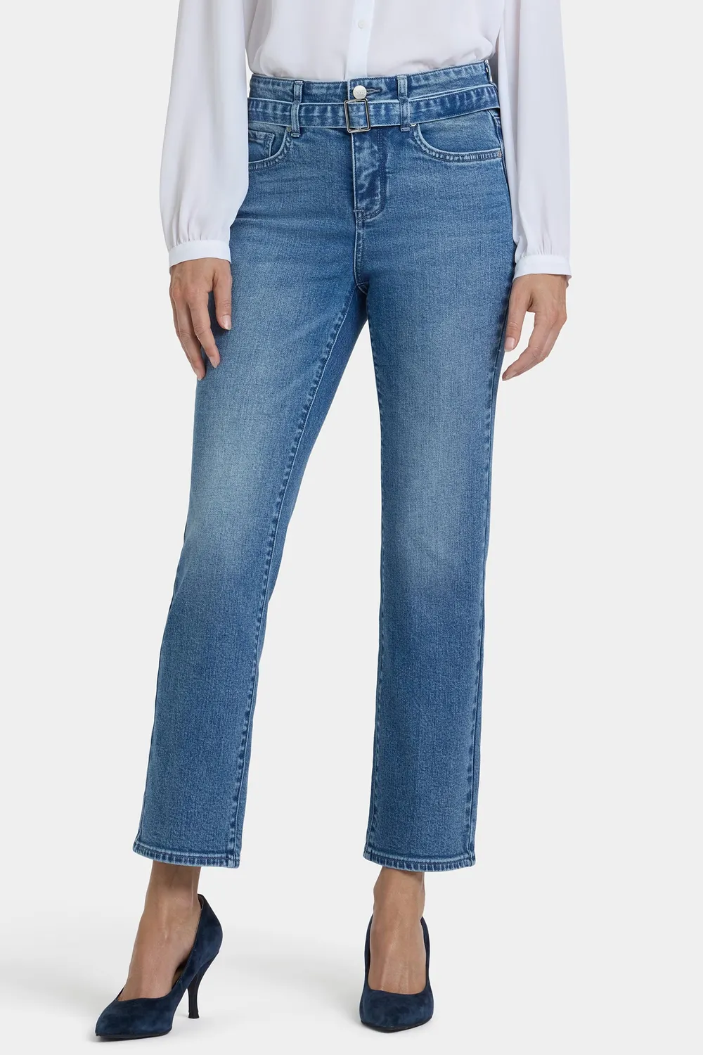 NYDJ Marilyn Straight Ankle Jeans Washed Crystal High Rise