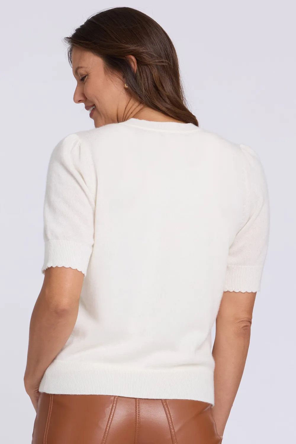 NYDJ Cashmere Crewneck Cardigan Ivory kurzarm
