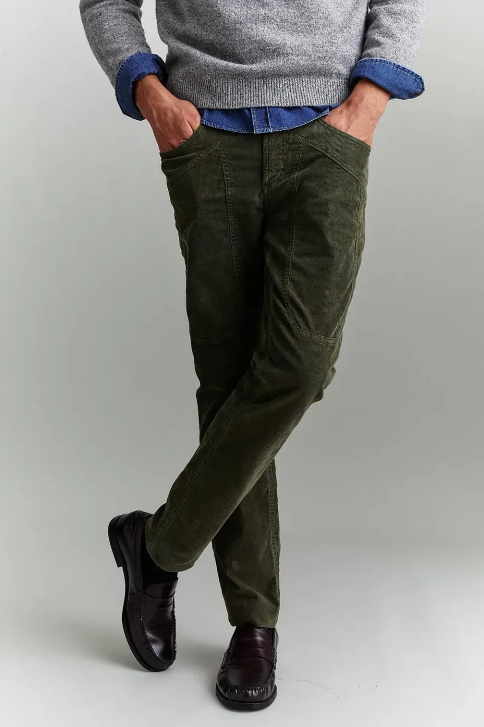 Jeckerson John Slim Fit Hose militärgrün Samt
