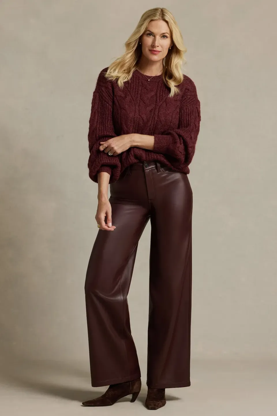 NYDJ Teresa Wide Leg Kunstlederhose Bitter Chocolate