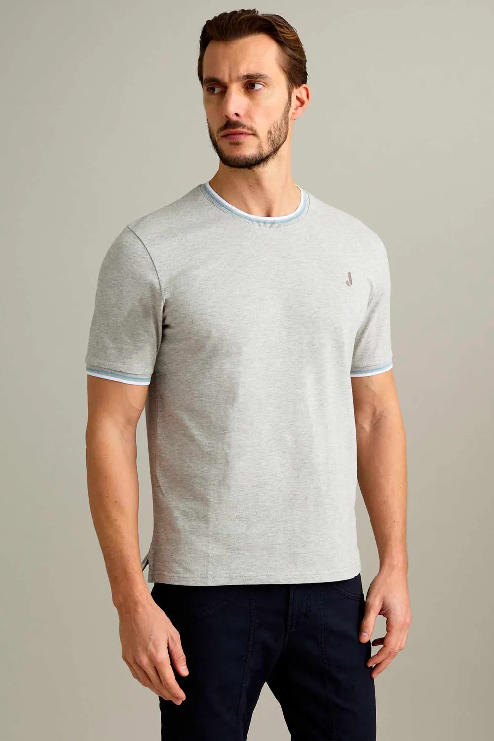 Jeckerson T-Shirt kurzarm grau meliert Piqué