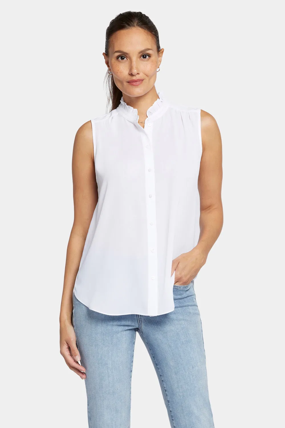 NYDJ Rüschen Bluse ärmellos Optic White Weiß