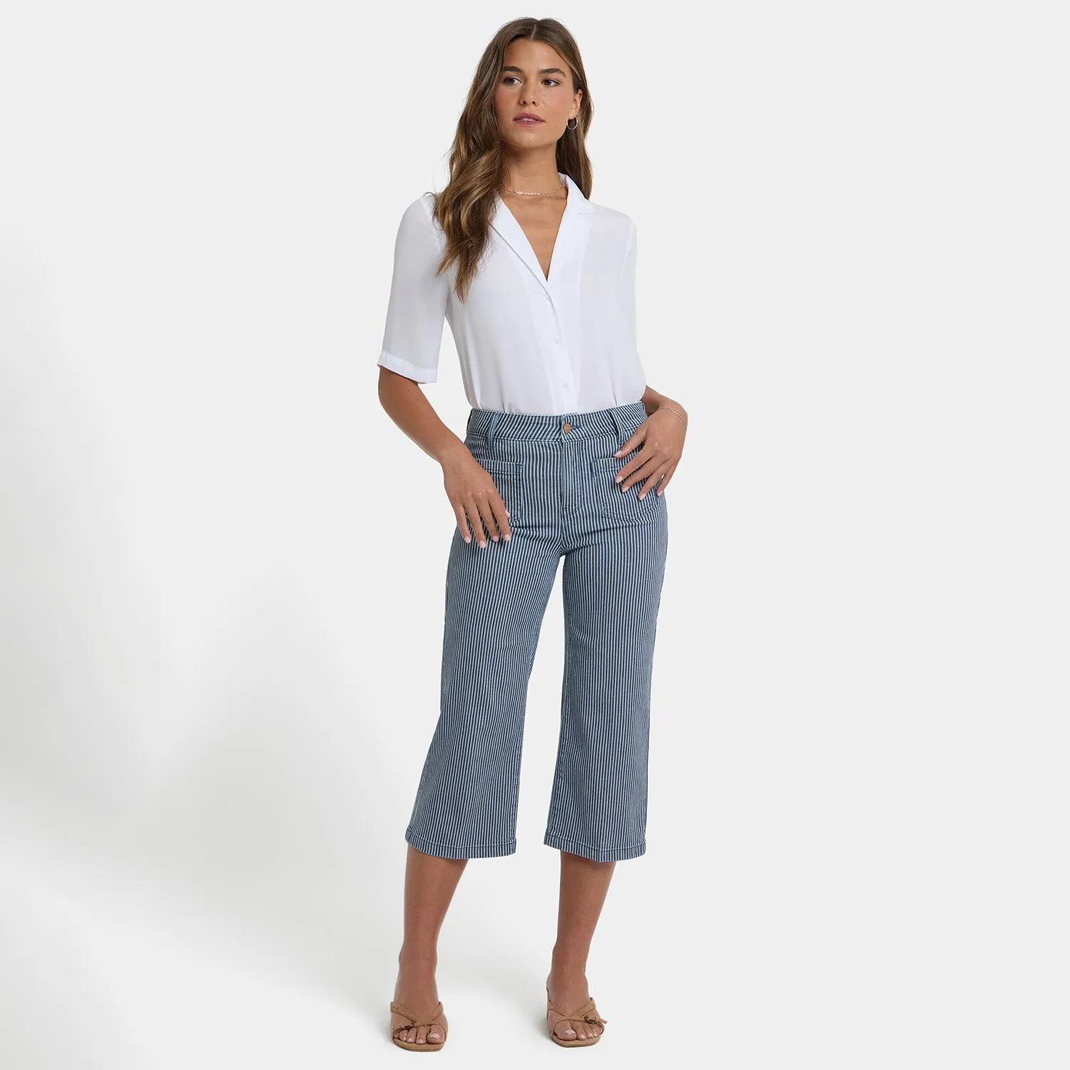 NYDJ Coco Wide Leg Crop Jeans Malaga Stripe Stretch
