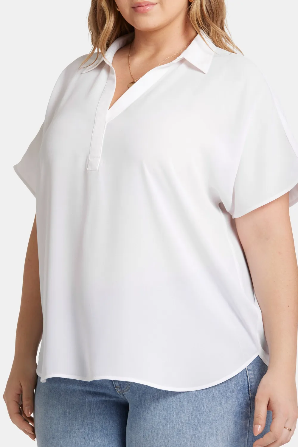NYDJ Becky Kurzarm Bluse Optic White Plus Size Nachhaltig