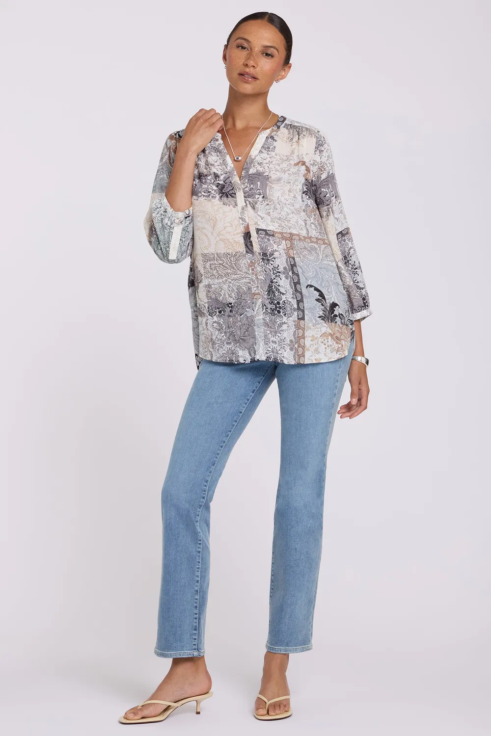 NYDJ Pintuck Bluse Saint-Yon grau