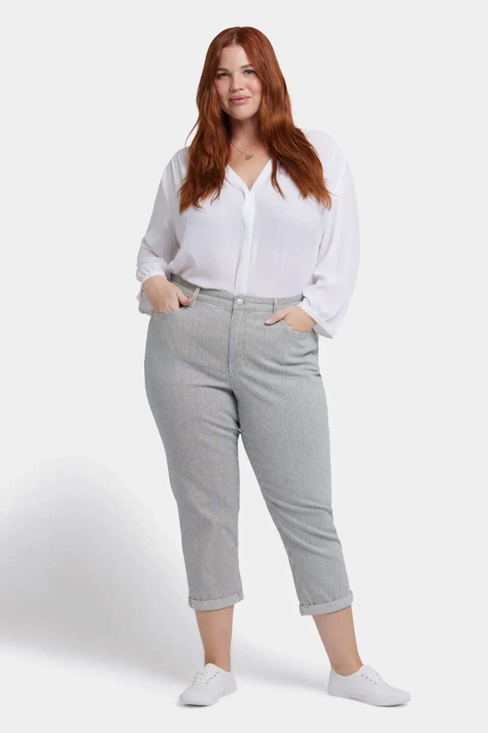NYDJ Chloe Skinny Capri Jeans Plus Luarca Stripe Capri Blau Gestreift