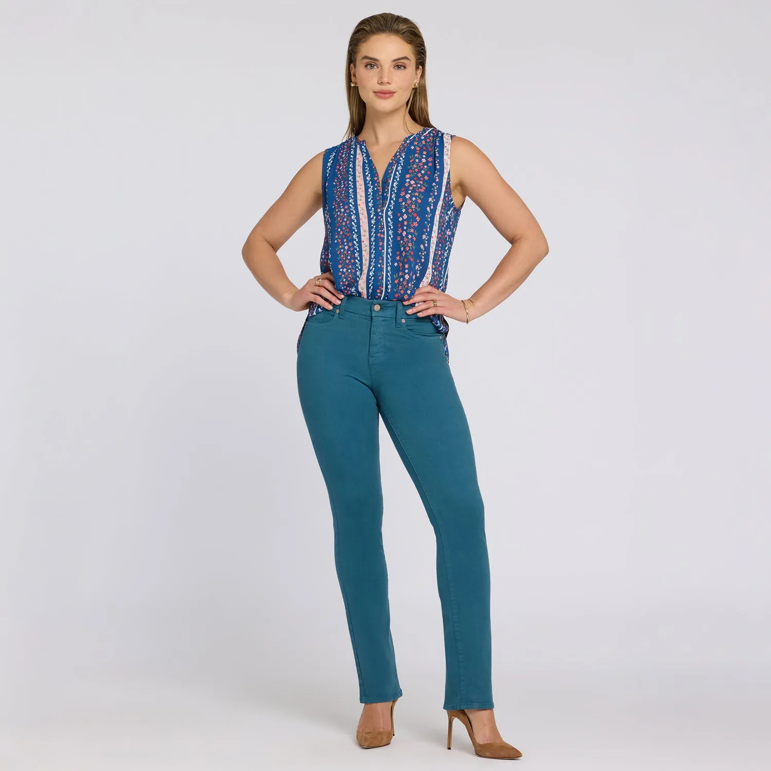 NYDJ Waist-Match Marilyn Straight Jeans Blue Lake gerade