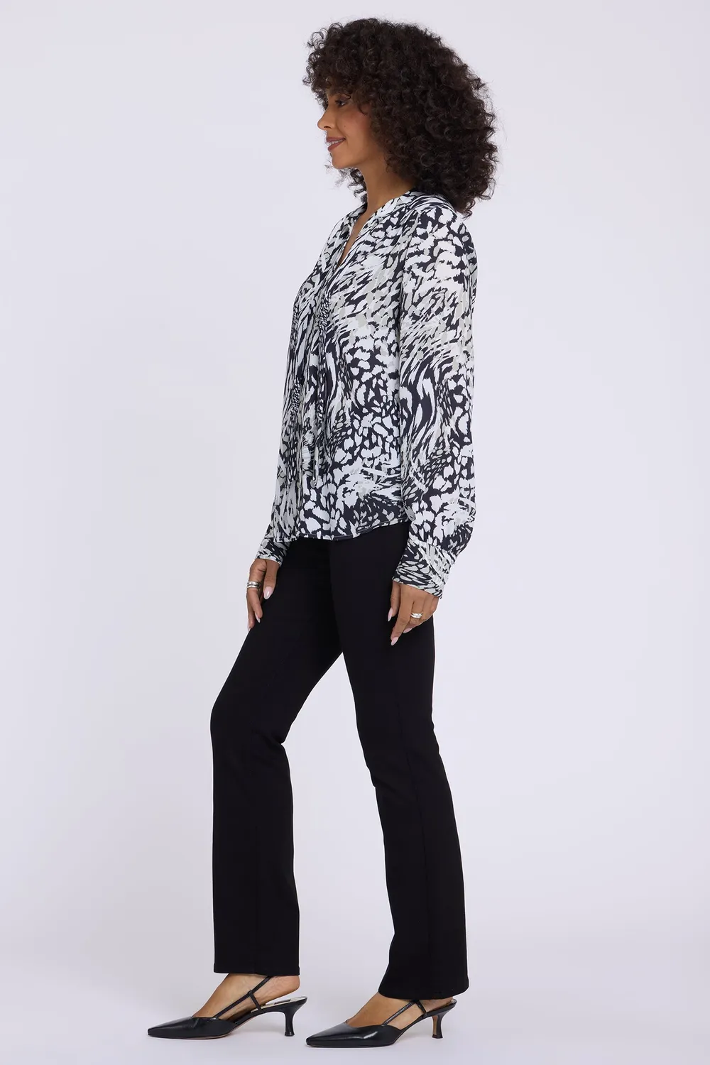 NYDJ Tie-Neck Bluse Bengal Cat Black
