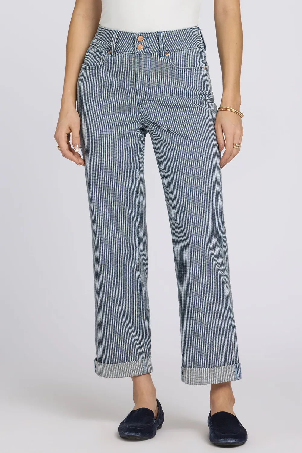 NYDJ Bailey Relaxed Straight Crop Jeans Petite Malaga Stripe High Rise