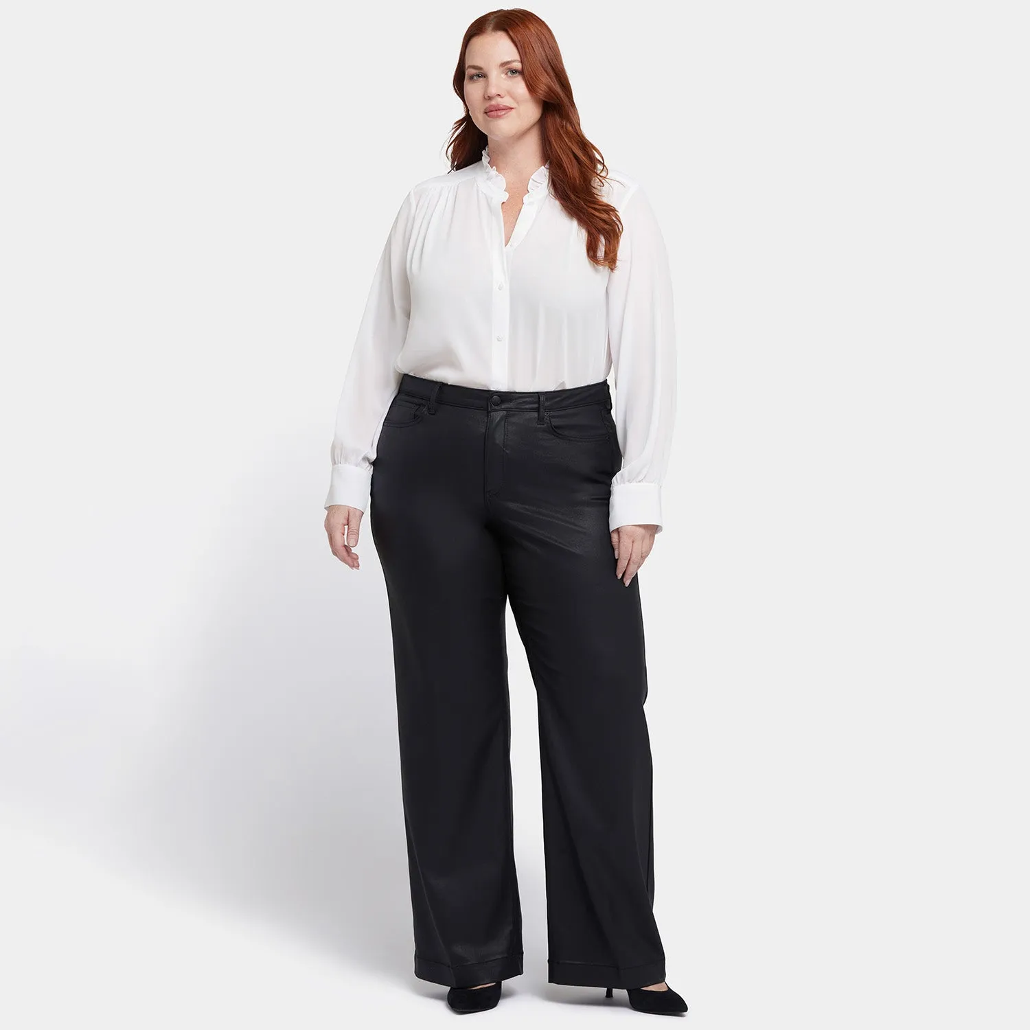NYDJ Teresa Coated Wide Leg Jeans Schwarz Plus