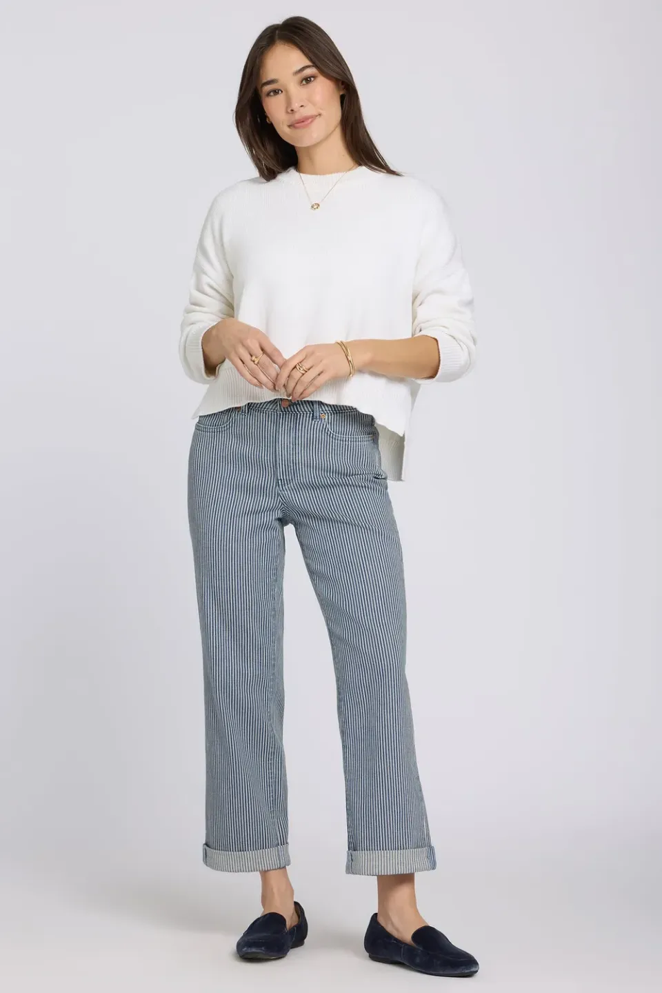 NYDJ Bailey Relaxed Straight Crop Jeans Petite Malaga Stripe High Rise