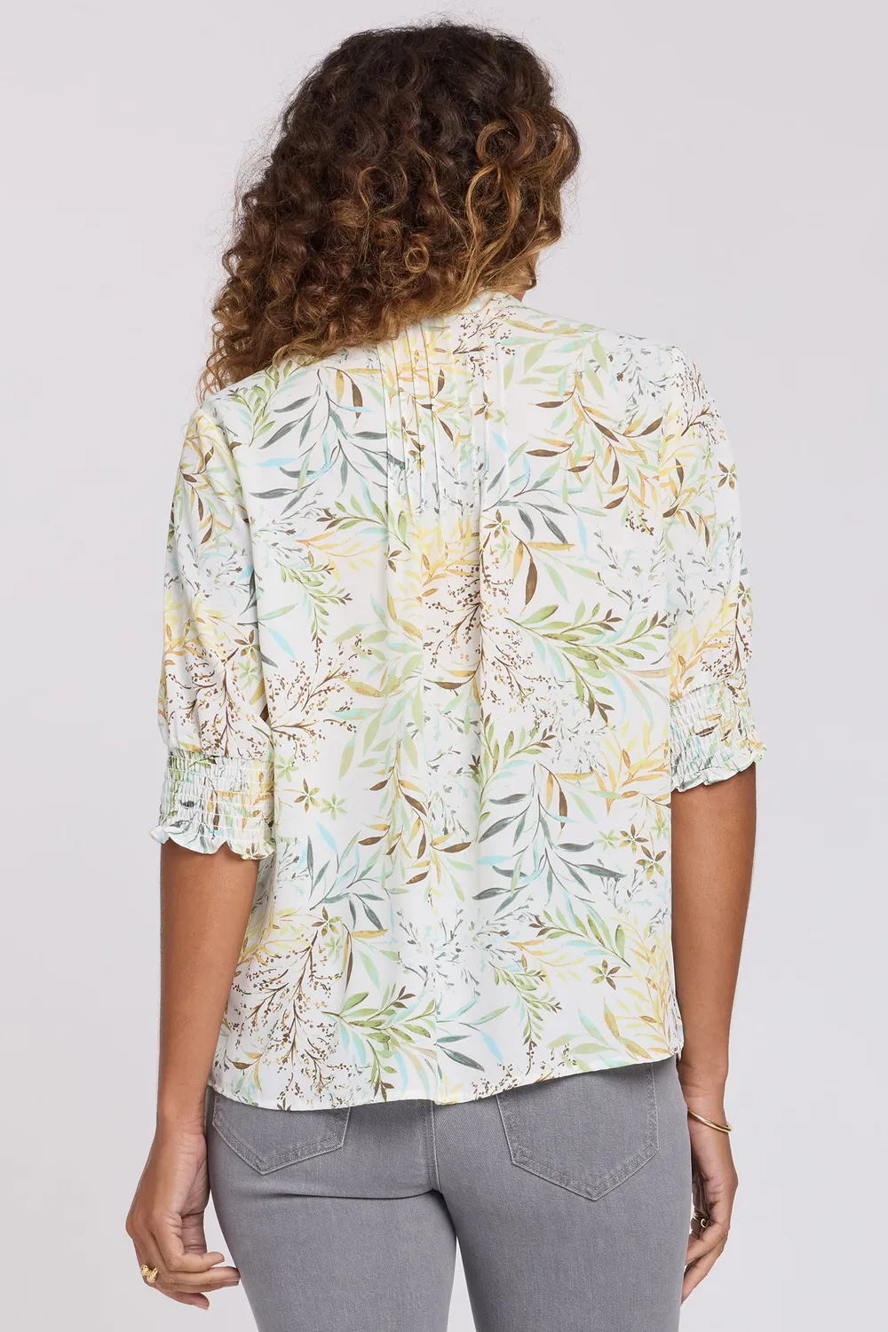 NYDJ Plissee Bluse kurzarm Chateau Jardin Gelb