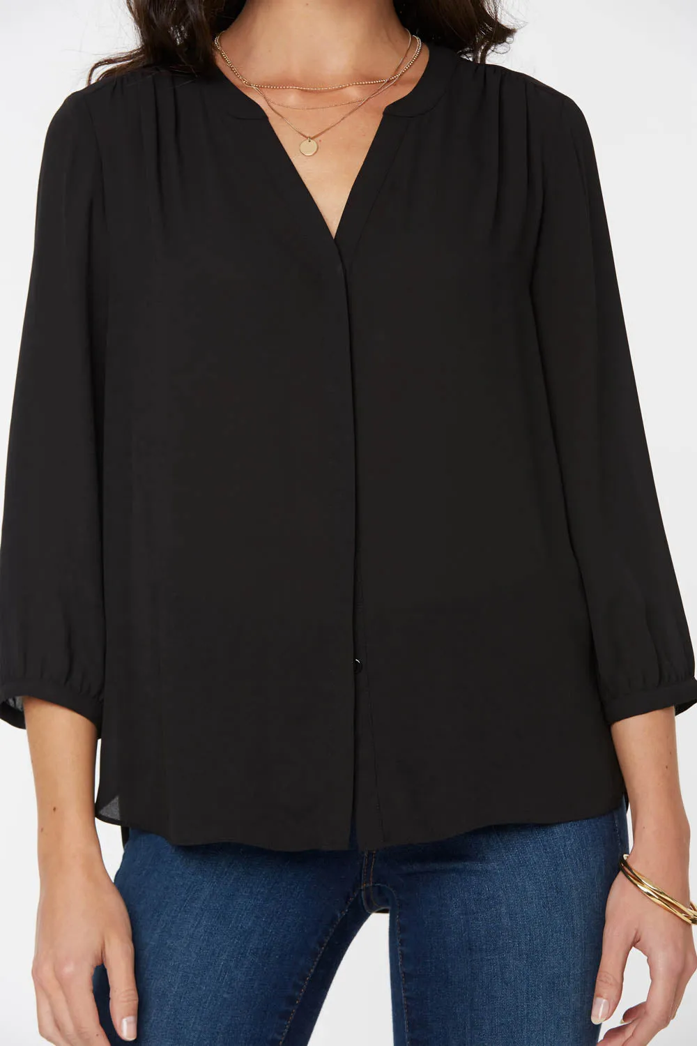 NYDJ Pintuck Blouse Bluse Black 3/4-Arm schwarz
