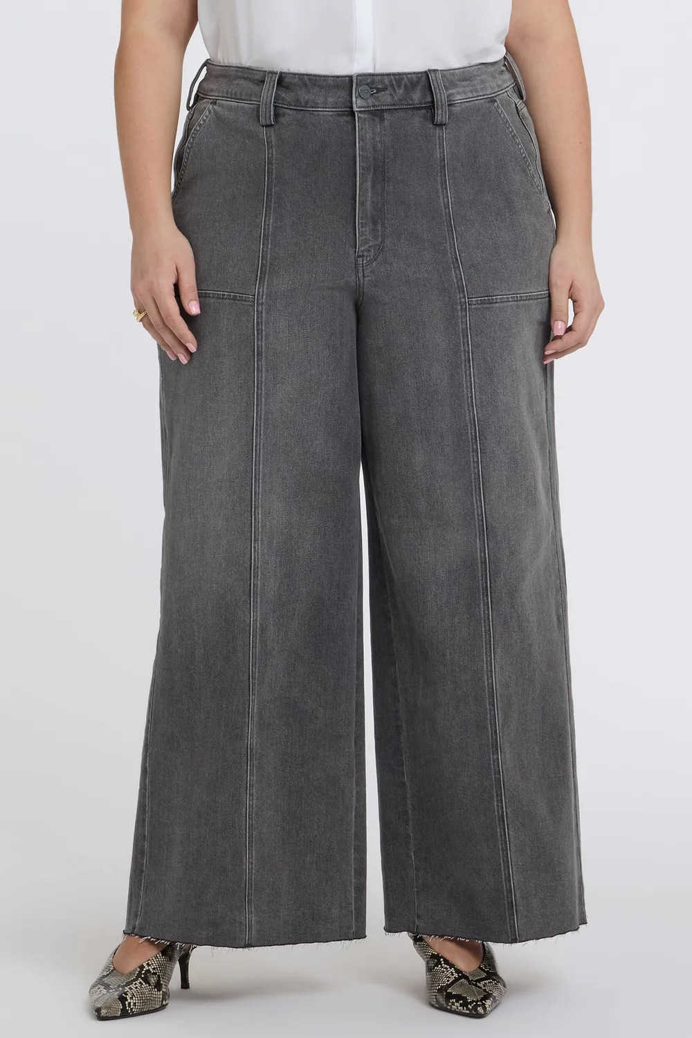 NYDJ Simone Wide Leg Jeans Dusty Ash Plus-Size grau