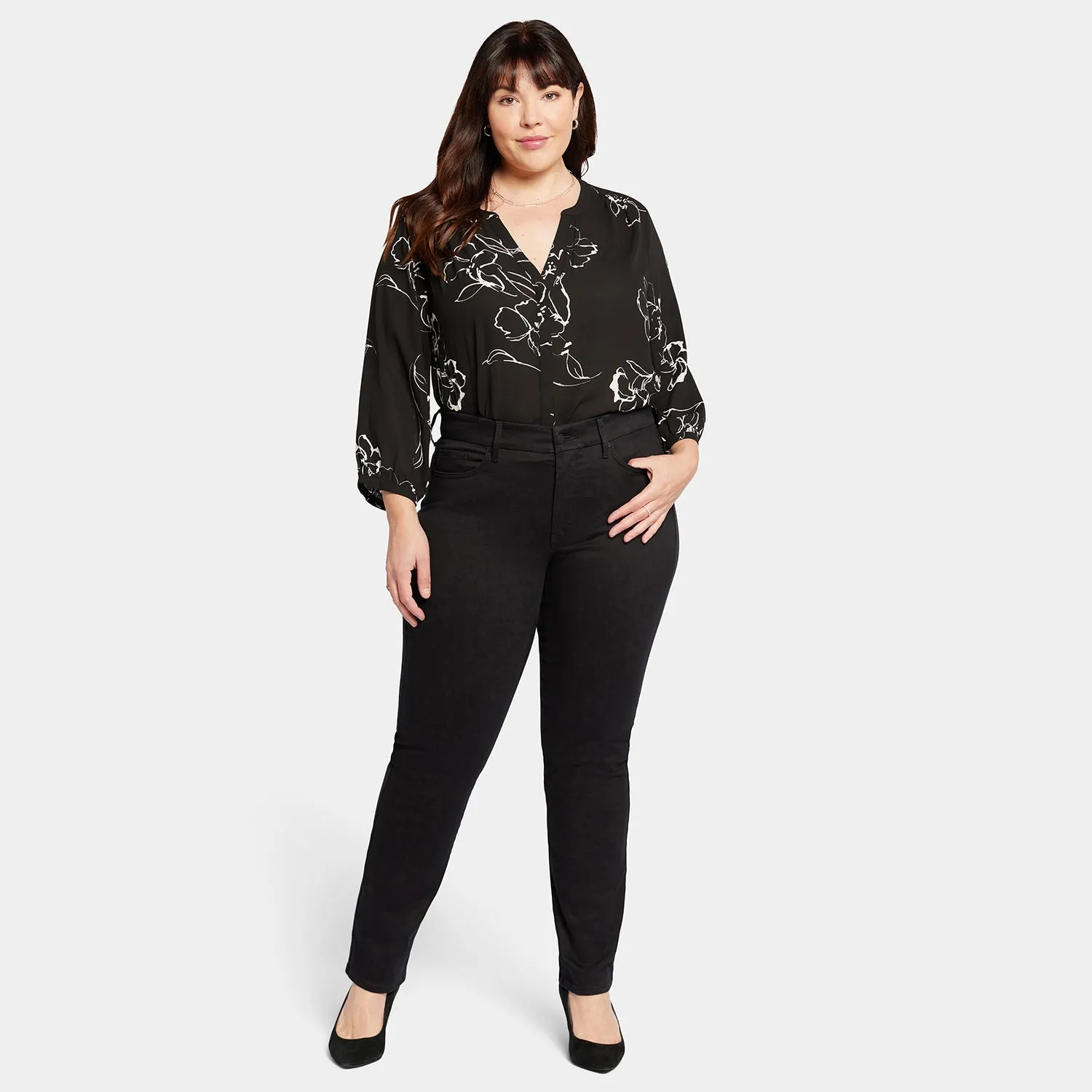 NYDJ Waist-Match Marilyn Straight Plus Jeans Schwarz