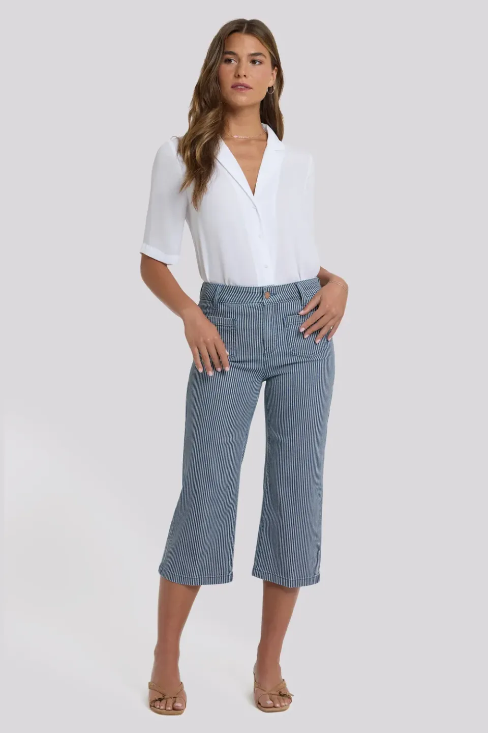 NYDJ Coco Wide Leg Crop Jeans Malaga Stripe Stretch