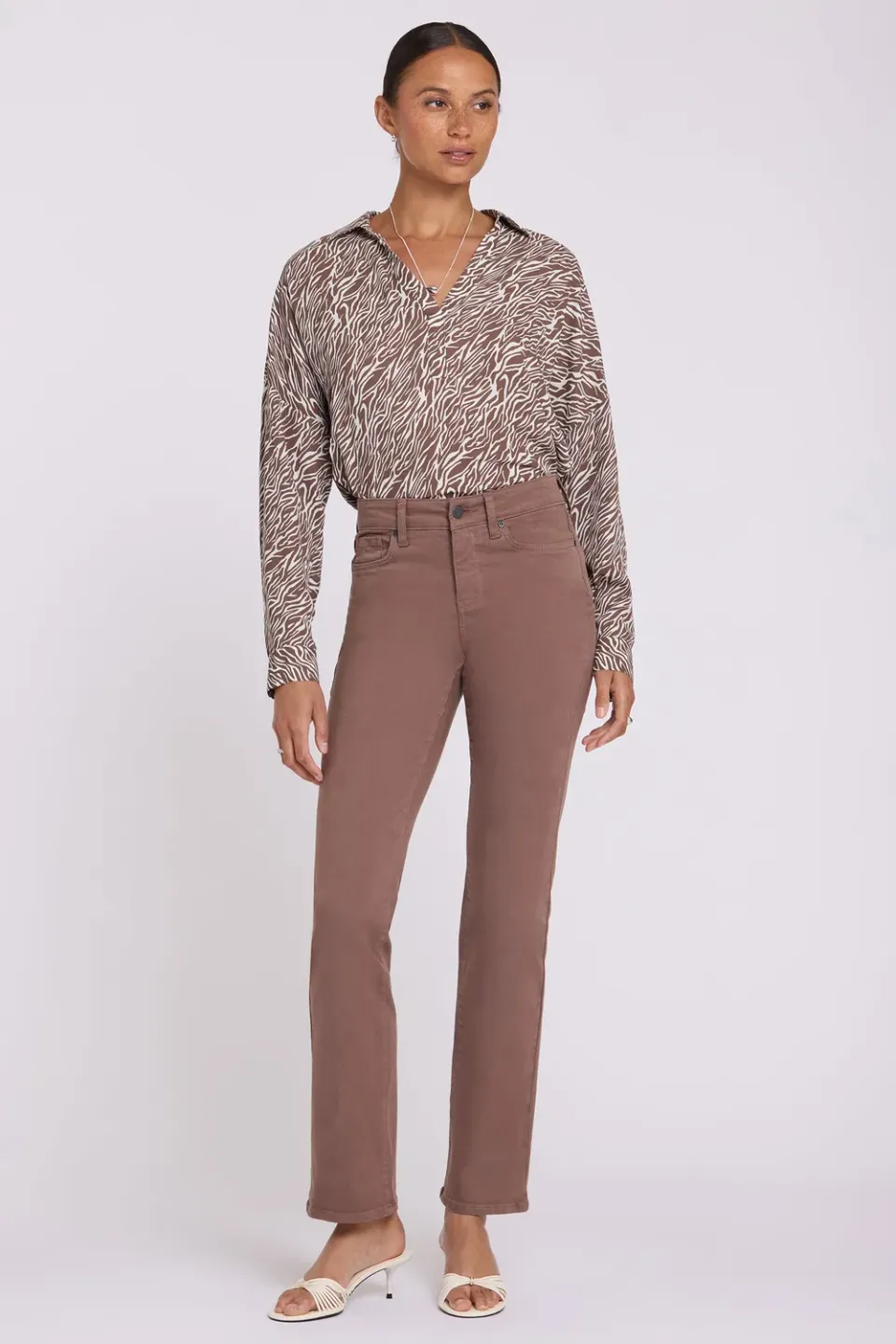 NYDJ Marilyn Straight Jeans Deep Taupe Mid Rise