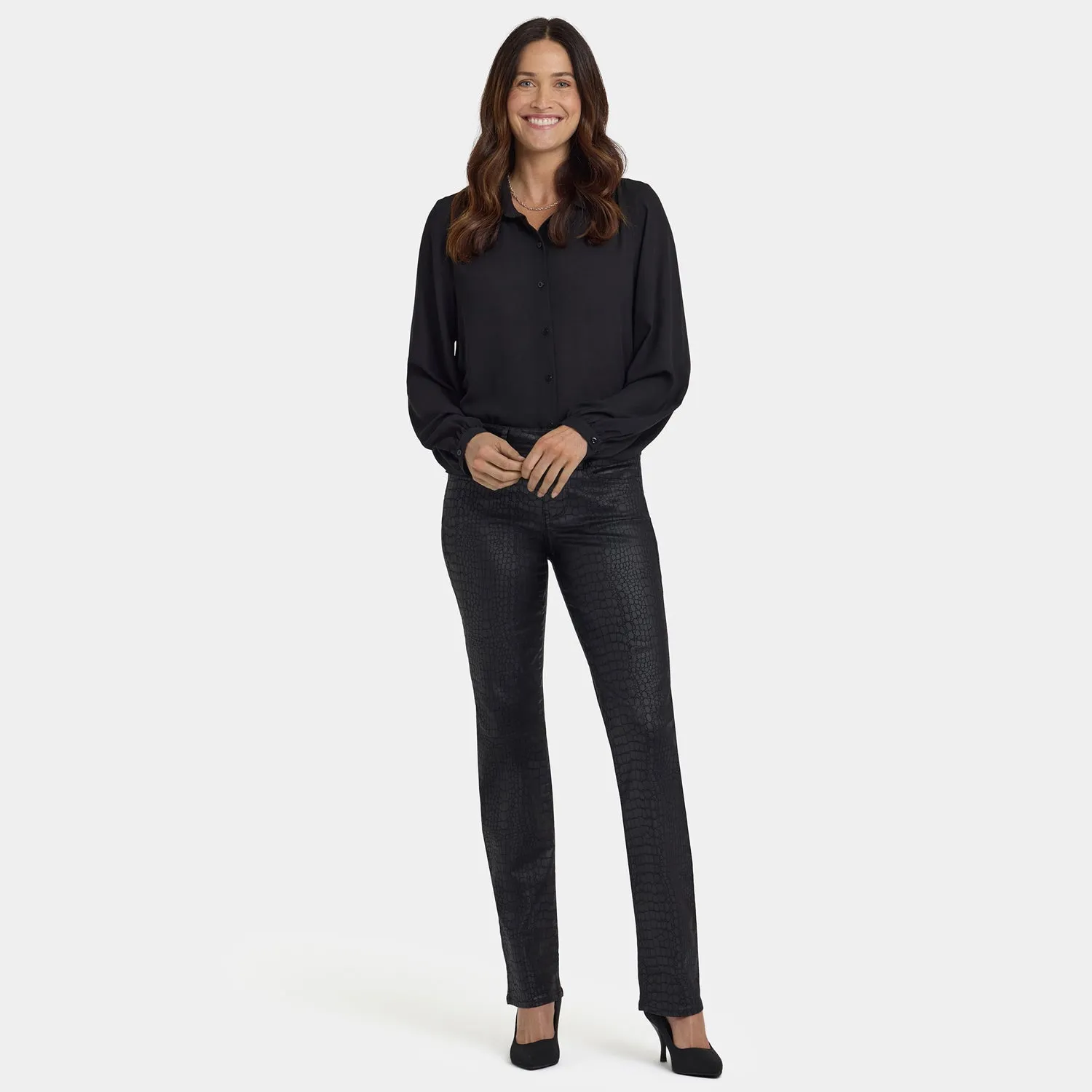 NYDJ Marilyn Straight Jeans Black Coated Python