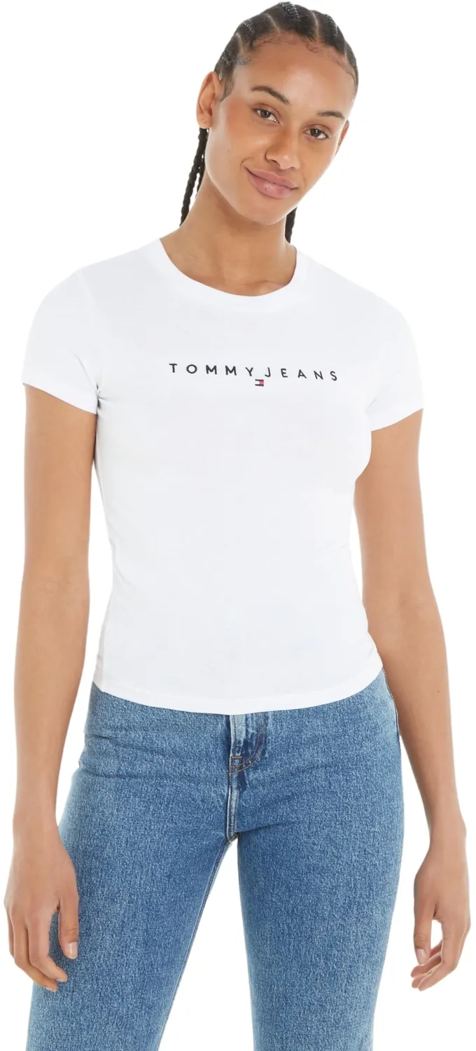 Tommy Jeans TJW Slim Linear Damen T-Shirt L Slim-Fit Weiß