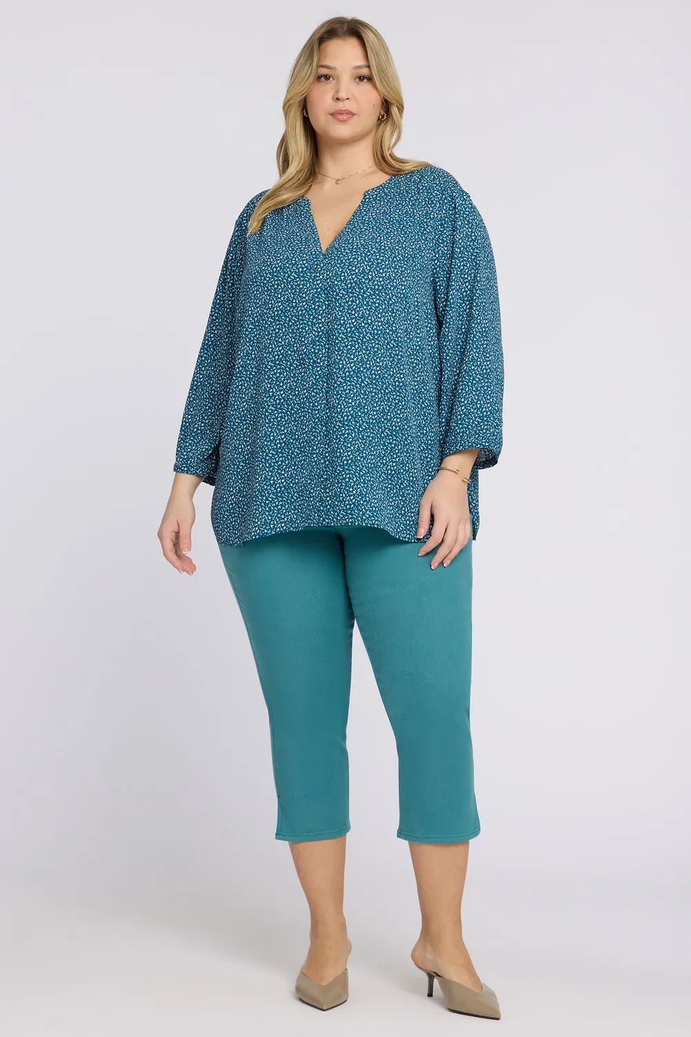 NYDJ Pintuck Plus Bluse Dune Ditsy 3/4-Arm