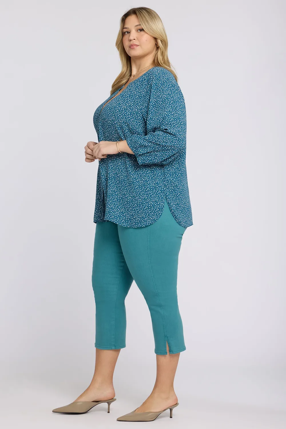 NYDJ Pintuck Plus Bluse Dune Ditsy 3/4-Arm