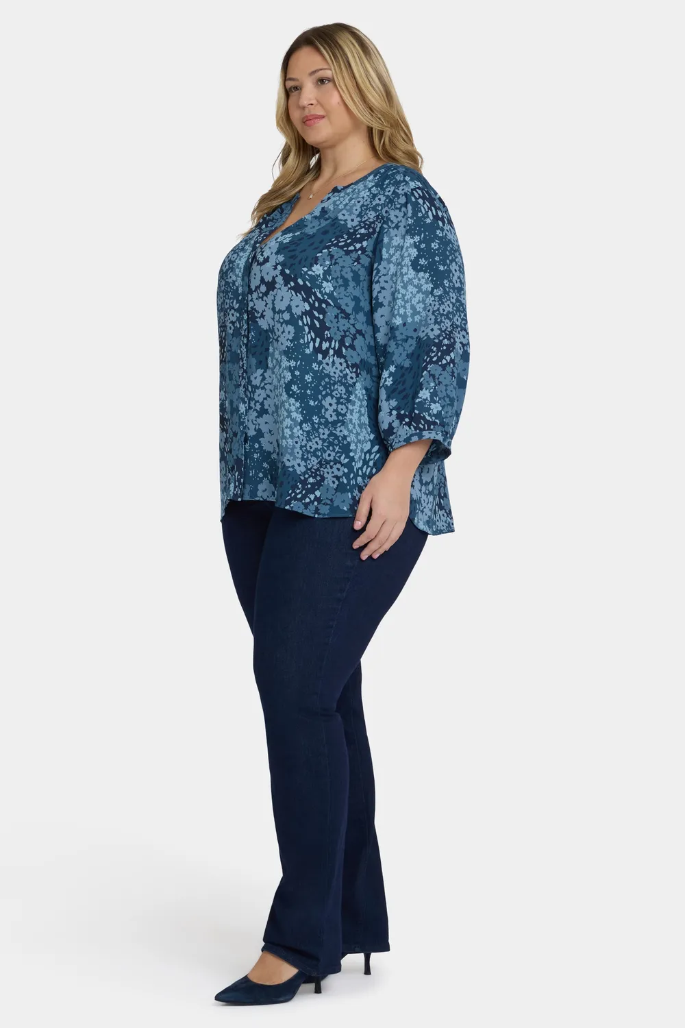 NYDJ Pintuck Bluse Belleville Plus Floral 3/4-Arm