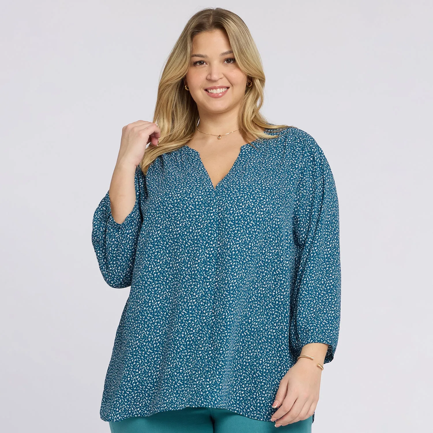 NYDJ Pintuck Plus Bluse Dune Ditsy 3/4-Arm