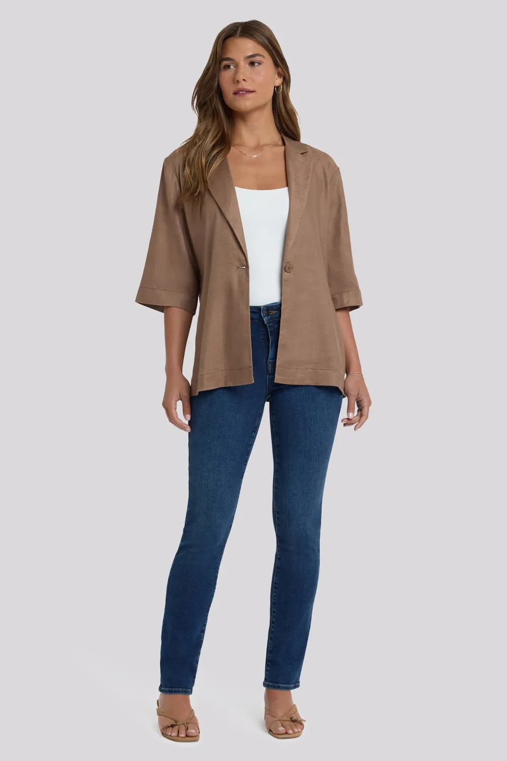 NYDJ Elbow Sleeve Blazer Toasted Coconut Stretch-Leinen