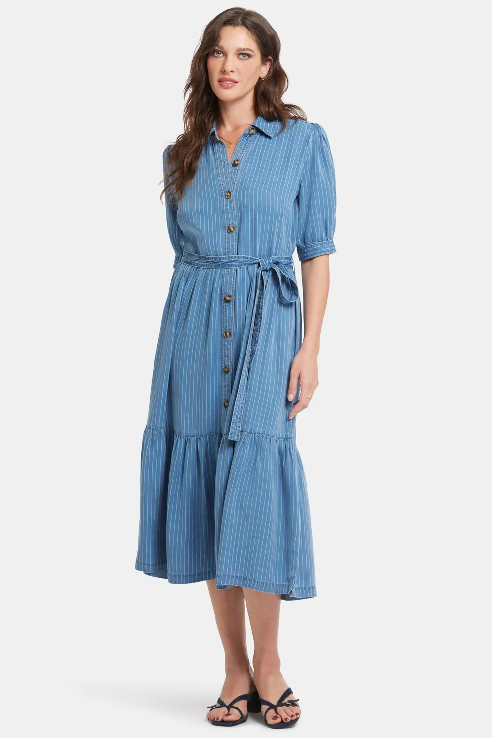 NYDJ Kate Ruffle Kleid Light Marine gestreift