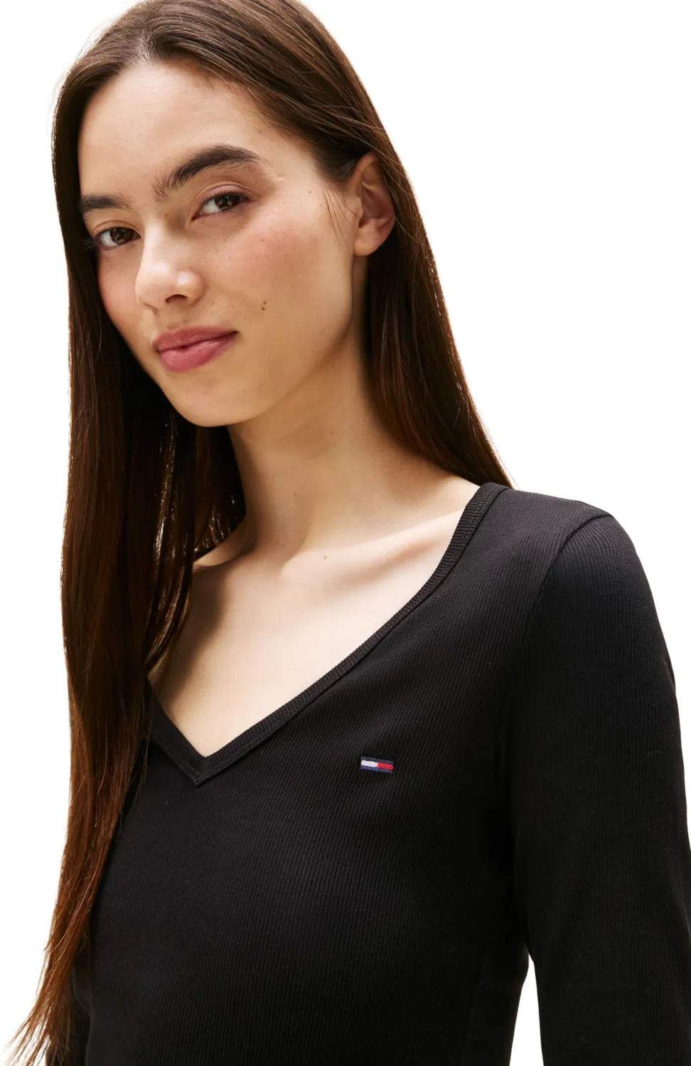 Tommy Jeans Essential V-Neck Langarmshirt M schwarz
