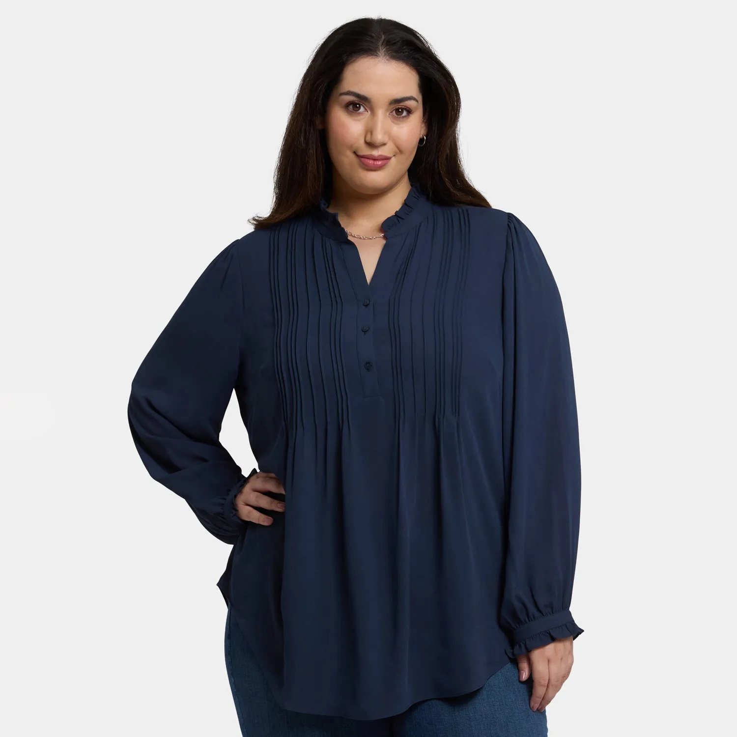 NYDJ Plissee Tunika Oxford Navy Plus Rüschen