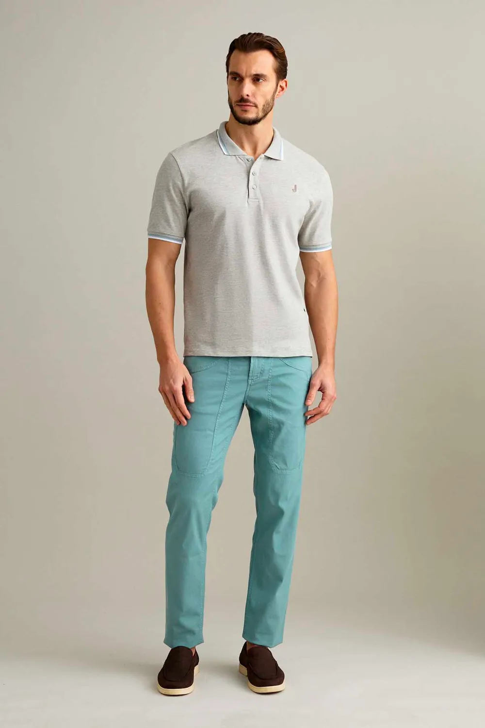 Jeckerson Polo Poloshirt grau Kurzarm Melange Piquet