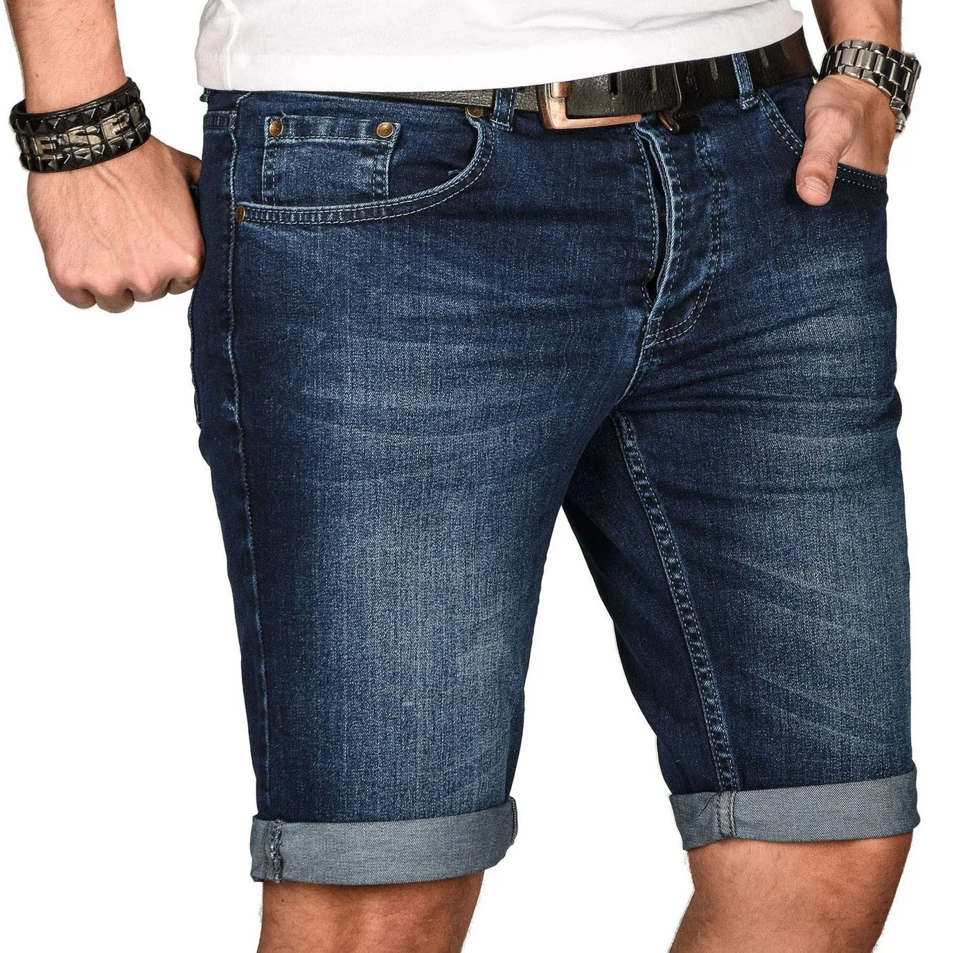 Alessandro Salvarini Jeansshorts Herren Slim Blau Used
