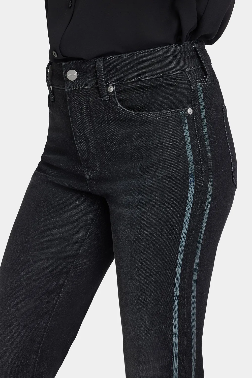 NYDJ Marilyn Straight Petite Jeans French Nightfall Paillette