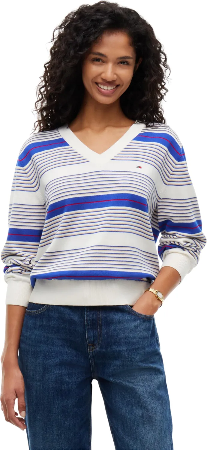 Tommy Jeans Essential DW0DW23362 V-Pullover Weiß XL Strick