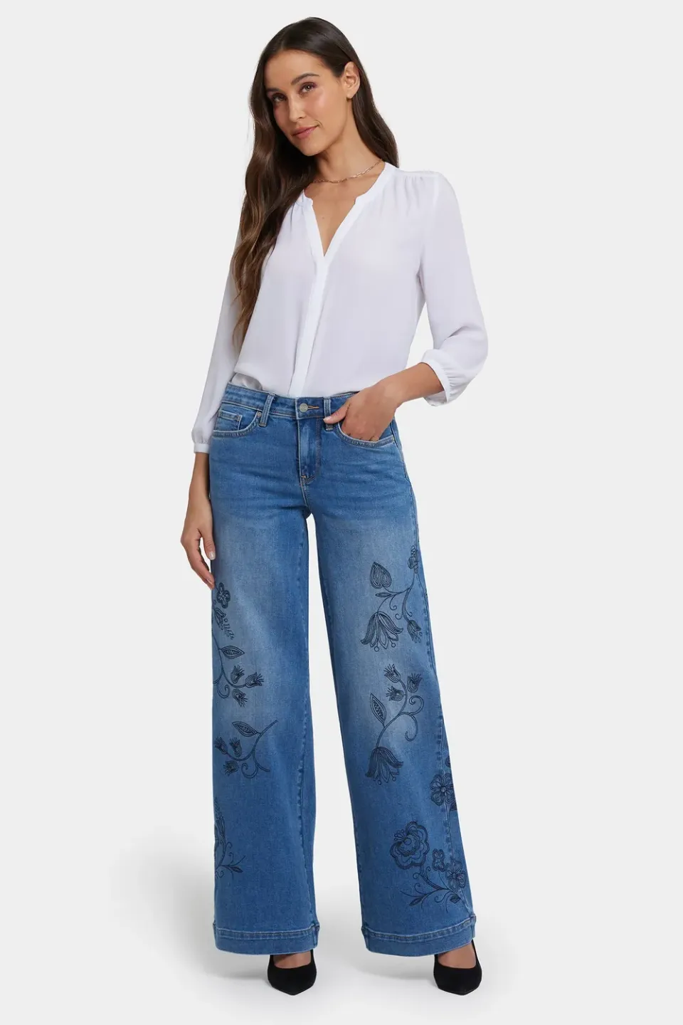 NYDJ Teresa Wide Leg Jeans Water Canyon Stickerei