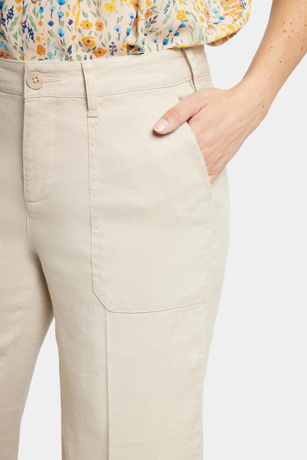 NYDJ Wide Leg Cargo Capri Caprihose Feather Stretch-Leinen