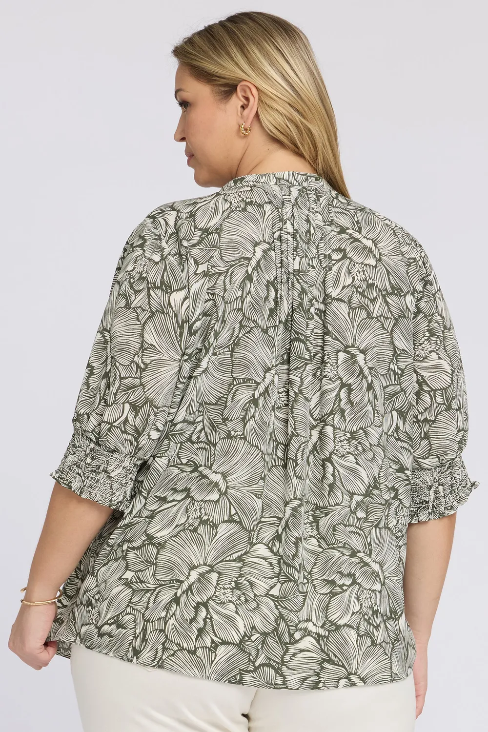 NYDJ Pleated Short Sleeved Bluse Leafy Rose Plus-Size