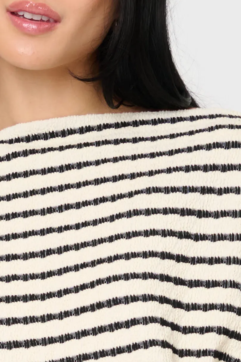 Gibsonlook Slouchy Open Neck Stricktop Natural Black Stripe