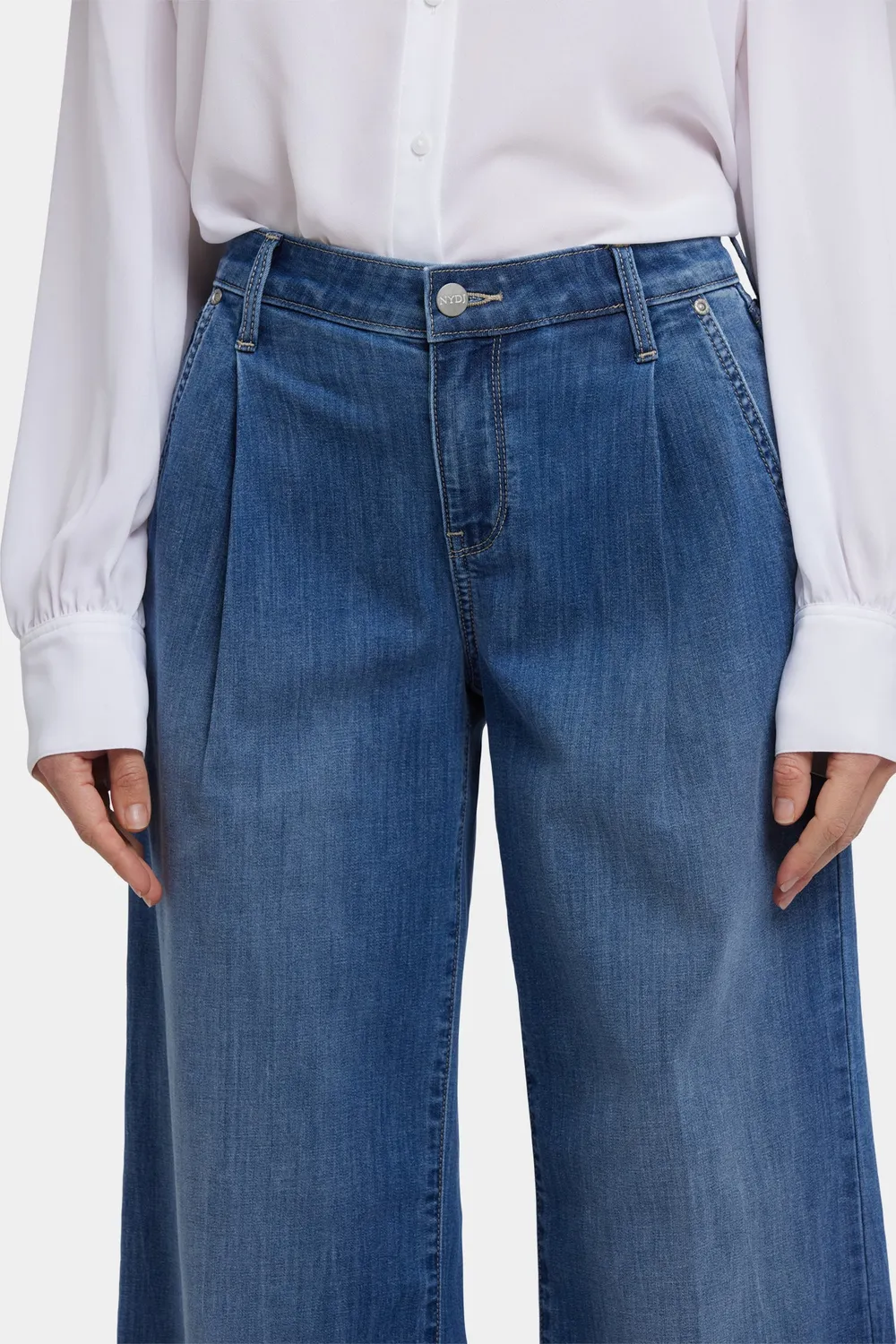 NYDJ Teresa Wide Leg Ankle Jeans Romantic Indigo mit Falten