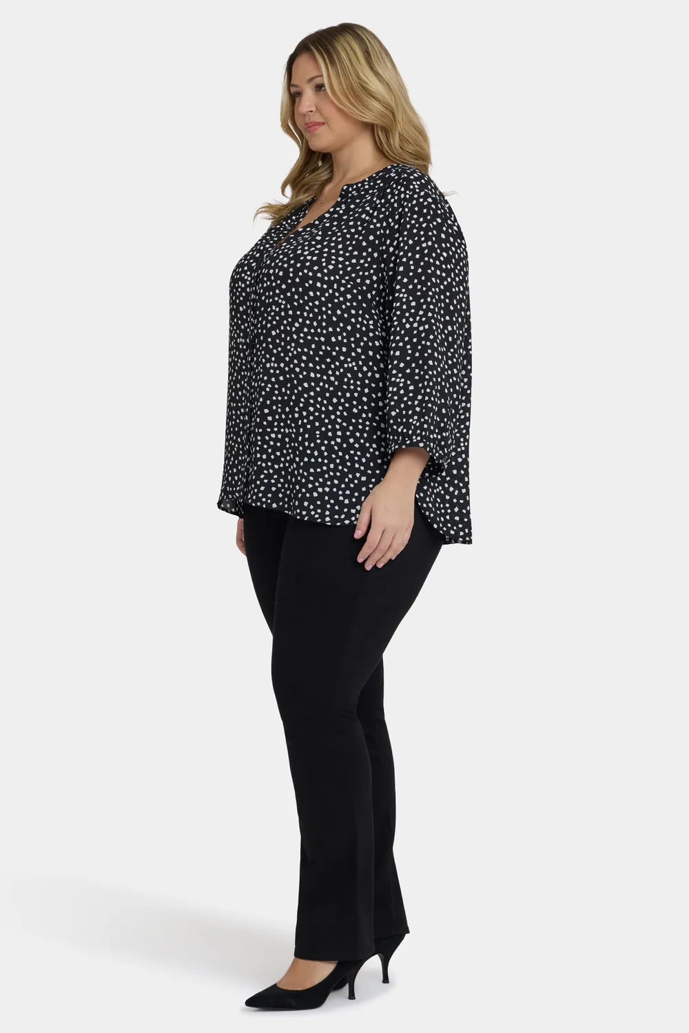 NYDJ Pintuck Bluse Plus Francoise Dots 3/4-Arm Punkte