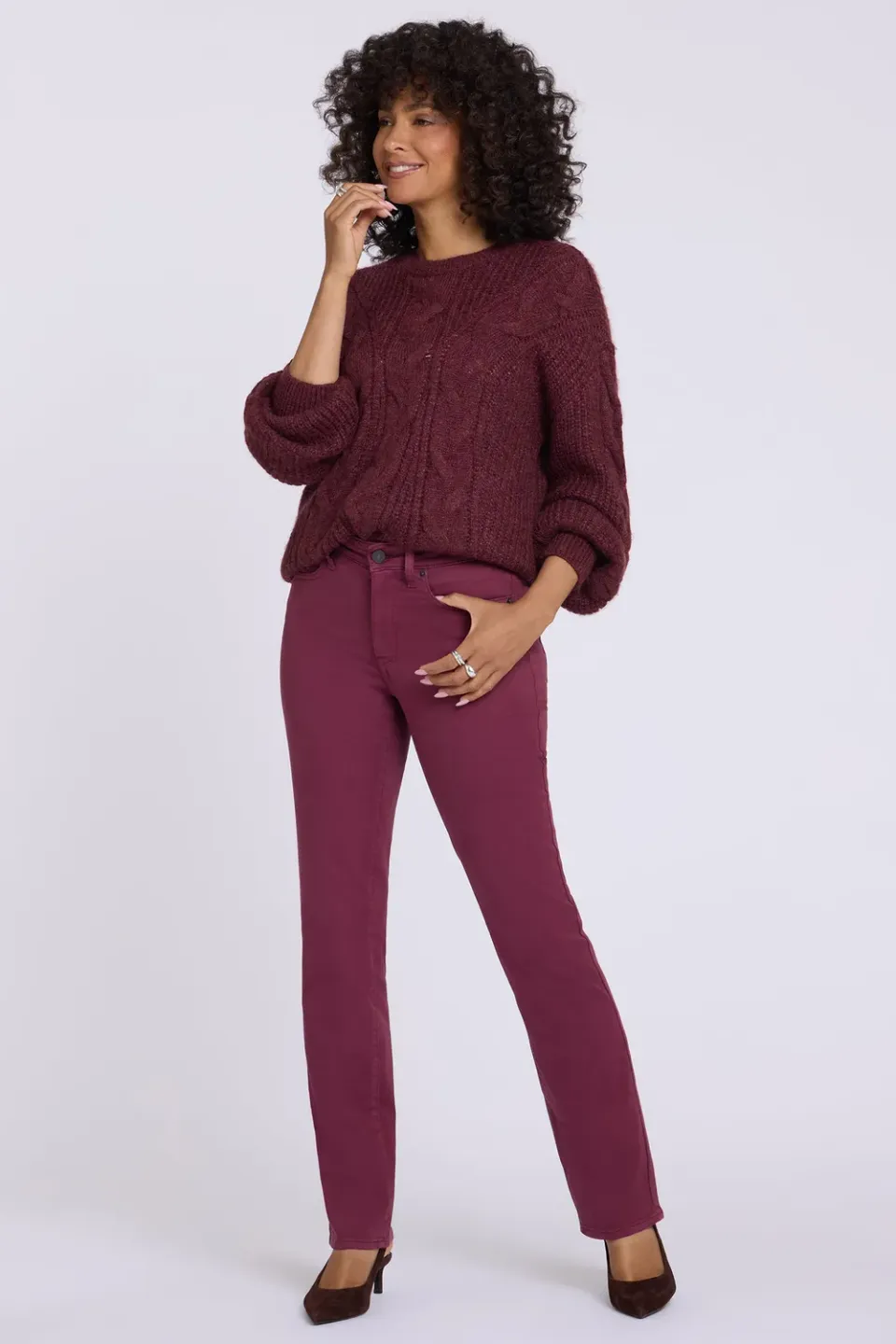 NYDJ Marilyn Straight Tall Jeans True Burgundy lang Bordeaux