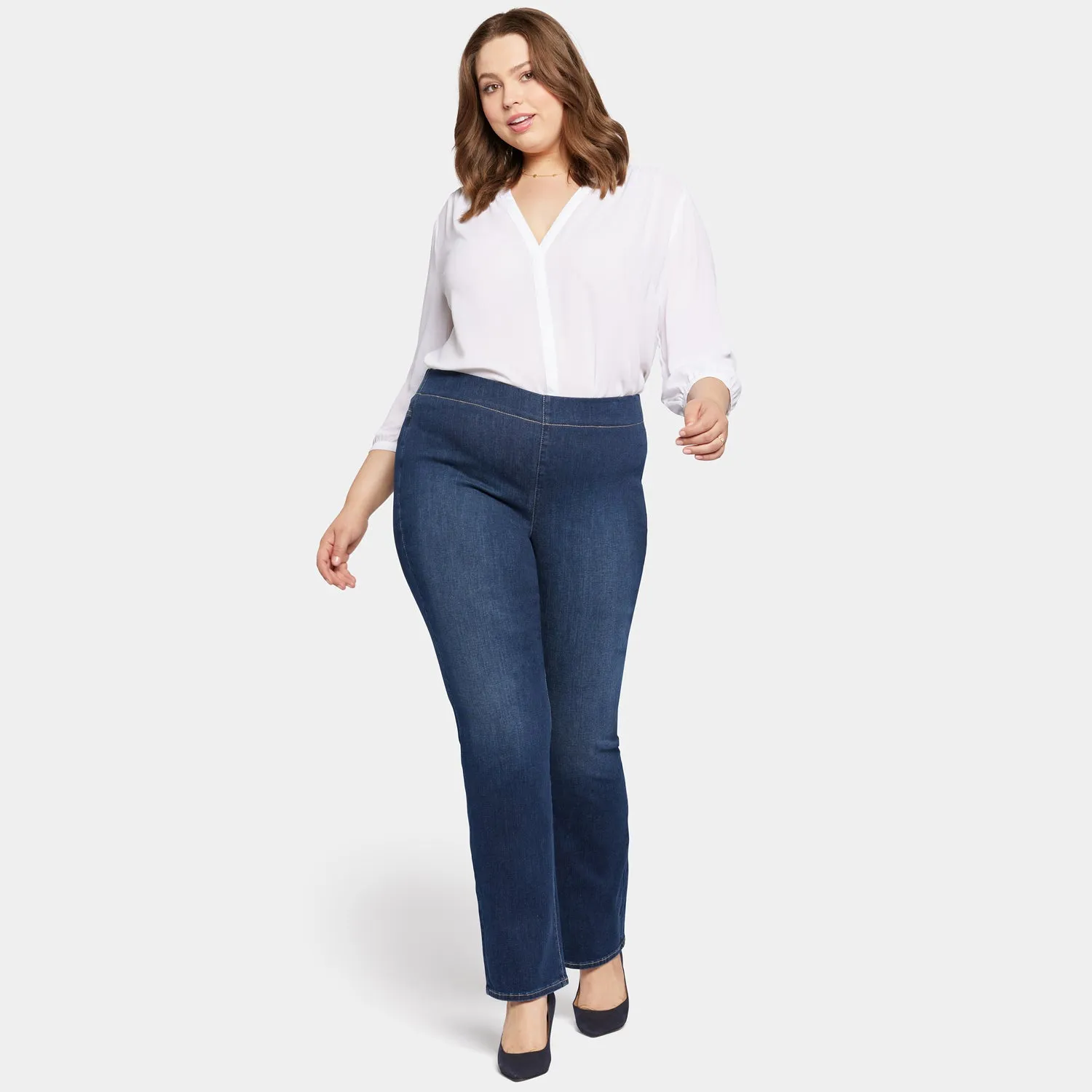 NYDJ Pull-On Straight Jeans Plus Wonderland blau